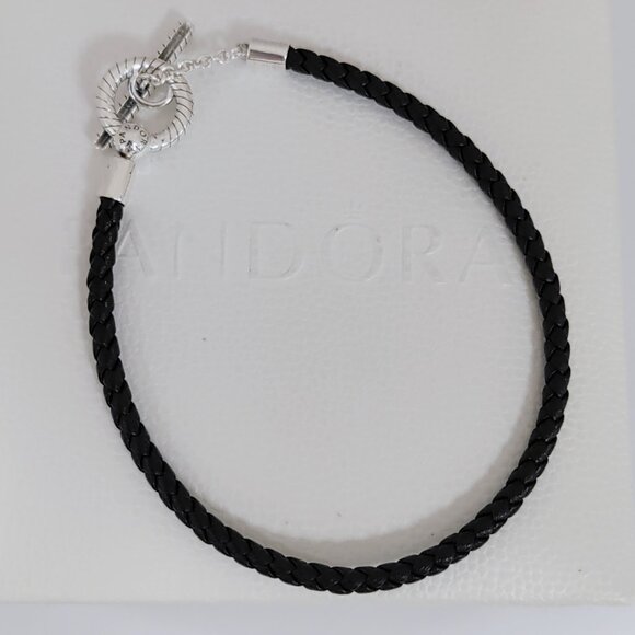 Pandora Moments Braided Leather T-bar Bracelet with box - Picture 2 of 4